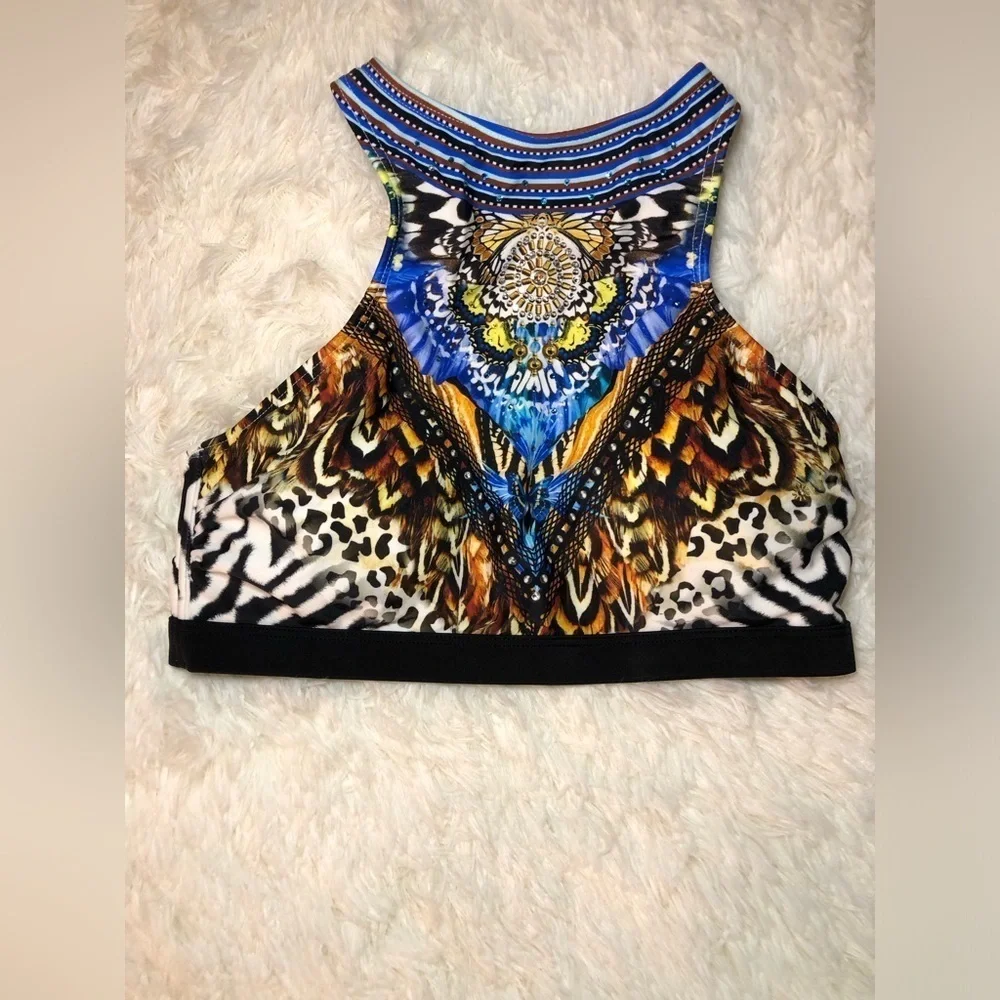 VENUS White, Black and Blue Graphic Animal print Bikini Top size 4 NWOT